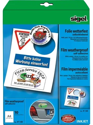 Produktbild von SIGEL IF140 InkJet-Folien, wetterfest, weiß, 270 µm, A4, 10 Blatt