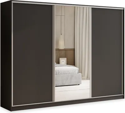 Produktbild von Masseno Schiebetürenschrank TARI 235/205/58 cm Kleiderschrank mit 4 Schubladen Schlafzimmer Schrank 3-türig mit Spiegel Schwarz