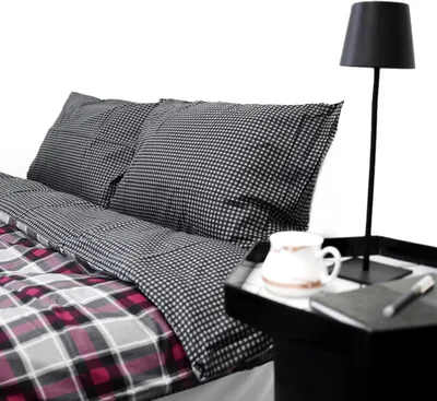 Obrázok produktu pre Obojstranná posteľná bielizeň zo 100 % bavlny s obliečkou na prikrývku a obliečkou na vankúš s károvaným vzorom 240x220 cm