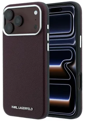 Produktbild von Handyhülle für iPhone 18 Pro Max / 17 Pro Max, Karl Lagerfeld Grained Elongated Logo mit MagSafe, Burgunderrot