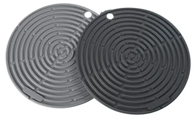 Silikon-Pannenlappen, 6 Stück, rund, grau/schwarz