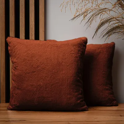Obrázek produktu pro MG Design, sada 2 povlaků na polštáře, 40 x 40 cm, barva: oranžová - se zipem, dlouhosrstá Umělá kožešina, extra měkké a útulné, snadno se udržují
