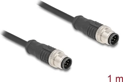 Produktbild von DeLOCK M12 Kabel A-kodiert 8 Pin Stecker zu Stecker PVC 1 m, 1 m, Cat5e, S/FTP (S-STP), M12, M12, Schwarz