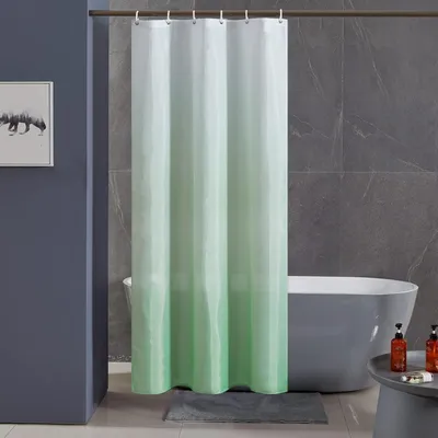 Image de Rideau de douche 100x200cm Anti-moisissure Imperméable Lavable Rideau de bain Blanc Vert 6 anneaux de rideau de douche