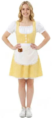 Produktbild von Kostüm für Erwachsene – Gelbes Baumwollkleid mit Karomuster, Feen-Design, inklusive Accessoires