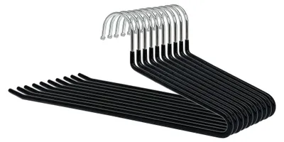 Produktbild von 20 Stück Kleiderbügel Handtuchhalter aus Metall platzsparend Hosenbügel Hosenspanner Hosenklemmbügel Hosenhalter mit PVC-Kunststoff beschichtet, rutschfest, verchromt Schwarz, 38 cm lang