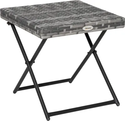 Produktbild von Gartentisch Polyrattan Klappbarer Couchtisch Falttisch Metallgestell Grau 40X40X40Cm