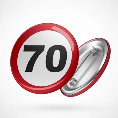 Produktbild von Huuraa Button Achtung 70 Geschenk Ansteck Pin Größe 59mm Achtung 70 Präsent