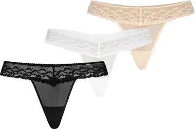 Produktbild von Teyli 3er Pack: Mesh Tanga mit floraler Spitze Leo Female 302-3_bl-wh-be mehrfarbig M