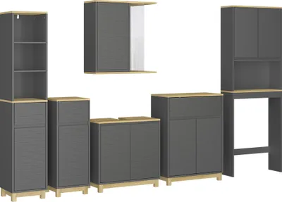 Produktbild von Badmöbel-Set Vicco Livia Anthrazit/Eiche 6 Teile, Model 51814