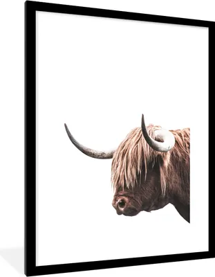 Produktbild von MuchoWow® Gerahmtes Poster Kuh - Schottischer Highlander - Tiere 60x80 cm - Poster mit Schwarzem Bilderrahmen Wandposter Rahmen Foto Bilder - Wohnzimmer - Dekorationen - Prämie