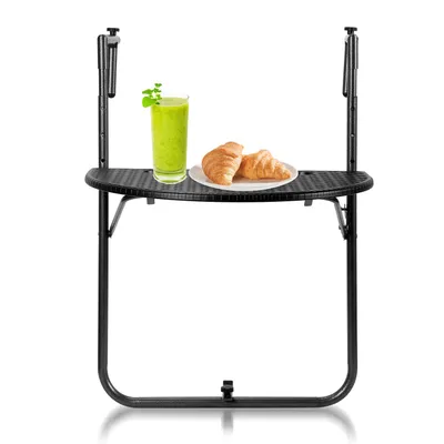 Produktbild von Balkontisch Hängetisch Balkonhängetisch Tisch Balkon für Geländer Balkongeländer mit 3 Höhenverstellbar,Tischplatte 60x40 cm,in Holz-Optik,Grau