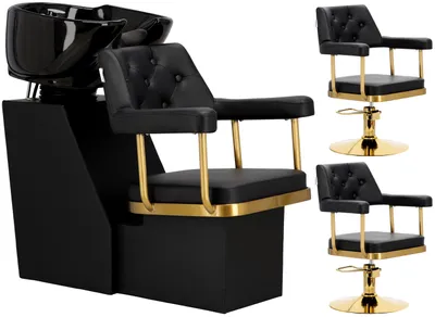 Obrázek produktu pro Ezra Sada Kadeřnický mycí box a 2x Kadeřnická hydraulická otočná křesla s do kadeřnického salonu mycí box pohyblivá keramická mísa armatura baterie sprchová hlavice