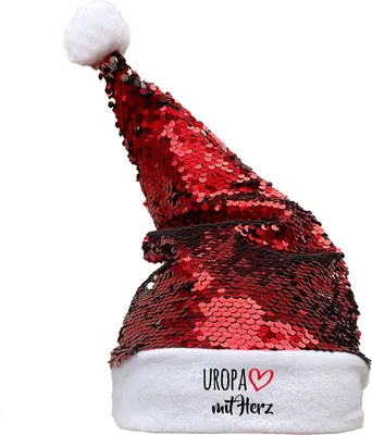 Produktbild von Huuraa Weihnachtsmütze Uropa mit Herz Geschenk Pailletten Rot/Weiß Filz Uropa Geschenkidee