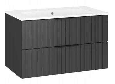 Zdjęcie produktu dla Szafka łazienkowa ryflowana z umywalką wisząca pod umywalkę czarna 80 cm