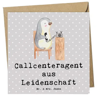 Produktbild von Mr. & Mrs. Panda Glückwunschkarte Callcenteragent Leidenschaft - Grau Pastell - Geschenk, anlasskarte, faltkarte, Klappkarte, doppelkarte, Lustig, Customer Service