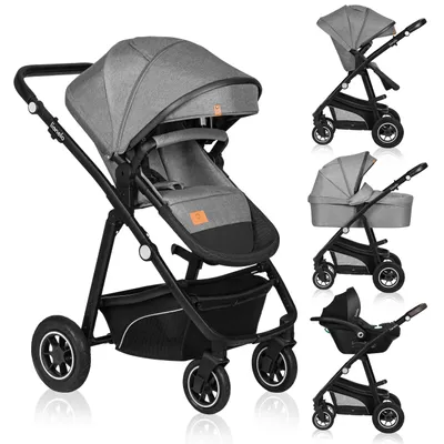 Zdjęcie produktu dla Lionelo Bianka Wózek wielofunkcyjny 3w1, spacerówka, fotelik, gondola, regulacja, koła 360° , daszek XXL - Szary