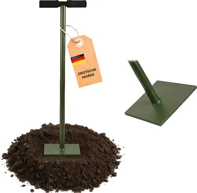 Produktbild von Bodenverdichter 20x20 cm, Vollstahl, T-Griff mit rutschfestem Softgrip, oliv
