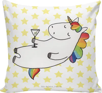Produktbild von Mr. & Mrs. Panda Dekokissen Einhorn Cocktail - Weiß - Geschenk, Einhörner, kissen 40 x 40, Feiern, Weiches, Rum, Sekt, kuschelkissen 40x40, Unicorn, Sofa, Party, zier