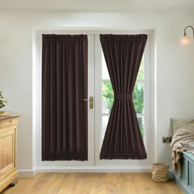 Produktbild von 2er-Set Französischer Türvorhang 63x182cm wärmeisoliertem Blickdicht Glastür-Vorhang Fenstervorhang mit Raffhalter