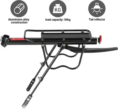 Image de Porte-bagages en aluminium pour vélo, avec catadioptre – réglable pour les vélos de 24 à 29 pouces, garde-boue inclus, charge maximale de 50 kg