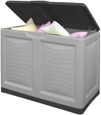 Imagen del producto de Caja de almacenamiento para exteriores, resistente a la intemperie. Caja impermeable para cojines de jardín. Cofre para cojines de jardín. Caja de almacenamiento para cojines de terraza. Caja de almacenamiento XXL para exteriores. Caja de almacenamiento para jardín, color gris. Caja de jardín de 220 litros