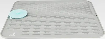 Produktbild von Extra Große Silikon Geschirr Abtropfmatte mit Einer Reinigungsbürste für die Arbeitsplatte, Trockenmatte, Hitzebeständiger Untersetzer, Topfuntersetzer (Grau, 54×46cm)