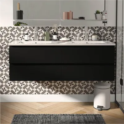 Produktbild von Doppelwaschtisch 120cm Keramik-Platte & Chrom-Armaturen SORRENTO