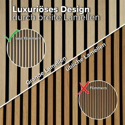 Produktbild von HEXIM Akustikpaneele 280x30cm Wandpaneele Grande Lamellen MDF Holz 0,85m² XXL Echtholzfurnier Wand 21mm Filz