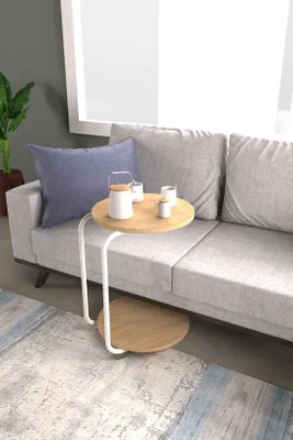 Zdjęcie produktu dla Stolik pomocniczy Saffier na kółkach, stolik kawowy 43 x 60 cm, biały