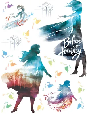 Produktbild von Disney Wandtattoo Die Eiskönigin Anna & Elsa Blau, Orange und Lila - 600171 - 65 x 85 cm