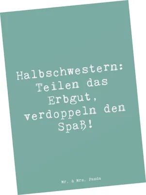 Produktbild von Mr. & Mrs. Panda Postkarte Spruch Halbschwester Freude - Meeresbrise - Geschenk, Grußkarte, Postkarten, humorvolle Sprüche, handgemacht, Familie, Familiengeschenke