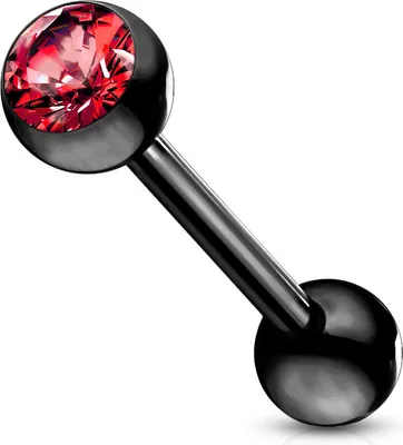 Produktbild von viva-adorno Barbell Piercing Stab Zungenpiercing Ohrpiercing Stecker Hantel Chirurgenstahl 316L beschichtet Zirkonia Z309, schwarz / rot