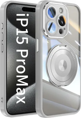 Produktbild von Handyhülle für iPhone 15 Pro Max Transparent Militärschutz mit Magnetring Ständer und Kameraabdeckung Grau