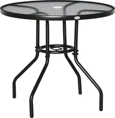 Produktbild von Gartentisch Garten Beistelltisch Gartenmöbel Balkontisch Bistrotisch mit Schirmloch Hartglas + Metall Schwarz Ø80 x 72 cm