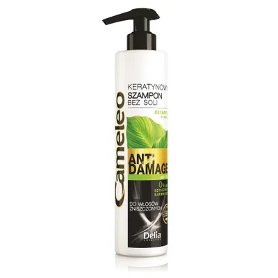 A bottle of Cameleo Keratin Shampoo against damage.