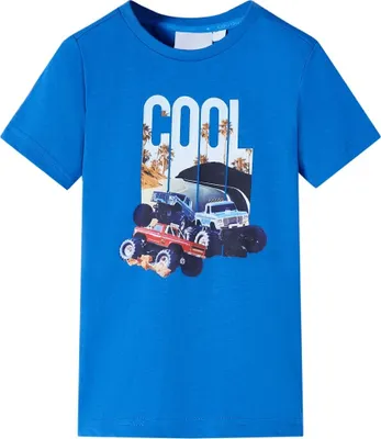 Produktbild von T-Shirt Blau mit Autos, Größe 116, Rundhalsausschnitt, kurze Ärmel, gerade Passform