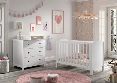 Image de VIPACK - AMORI ensemble de 3 pcs. composé de : Lit bébé 60x120 cm, commode avec 3 tiroirs, plan à langer, laqué blanc