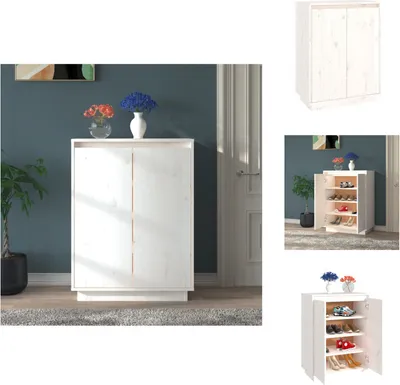 Zdjęcie produktu dla vidaXL Szafka na buty biała 60x35x80 cm lite drewno sosnowe - Stojaki i szafki na buty