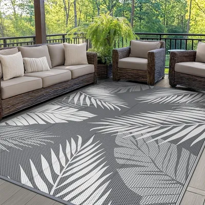 Image de Tapis d'extérieur imperméable Solidchoice, motif feuilles, 180 x 275 cm