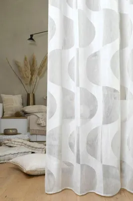 Produktbild von Gardine mit Ösen Ausbrenner Voile Halbkreise weiß 140x260cm