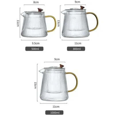 Produktbild von Zimtky Teekanne aus hitzebeständigem Glas mit Teesieb, 1000ml, mit Griff, gestreift, transparent