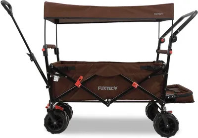 Immagine prodotto di Carrello da spiaggia pieghevole FUXTEC FX-CTB800 MARRONE con tettuccio parasole protetto dai raggi UV, maniglia di spinta e prolungamento interno Braun