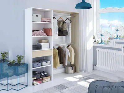 Immagine prodotto di Dmora Guardaroba Grande Fierozzo 40x187h cm Bianco, Appendiabiti un Cassetto