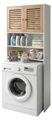 Produktbild von Relaxdays Waschmaschinenschrank, 4 Fächer, Regal über Waschmaschine, Trockner, Toilette, HxBxT: 185,5 x 65 x 24 cm, weiß