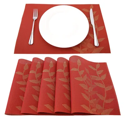 6er-Set rote PVC-Platzsets, hitzebeständig, rutschfest, 45x30 cm