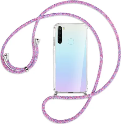 Produktbild von Handykette Backcover-Schutzhülle mit Band (Metall silberfarben) für Xiaomi Redmi Note 8 - lila/rosa/blau