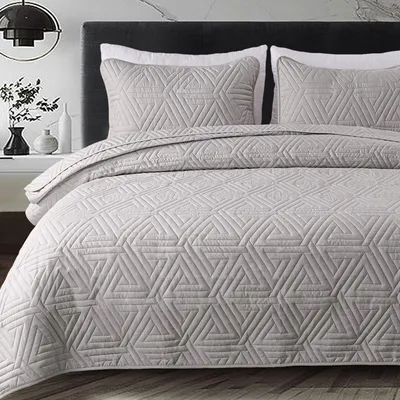 Immagine prodotto di Coperta geometrica grigio chiaro, 240 x 260 cm, con 2 federe