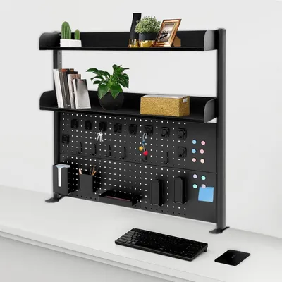 Immagine prodotto di Scaffale regolabile in altezza per scrivania, con bacheca, dimensioni 100x95x12,5 cm, colore nero