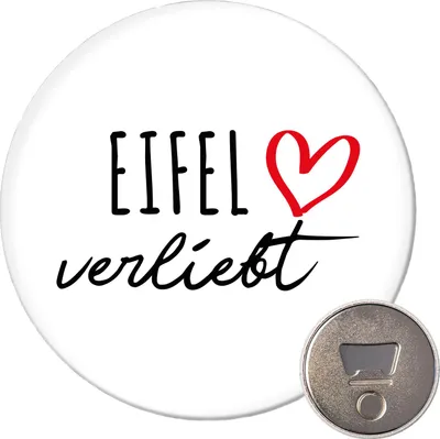 Produktbild von Huuraa Magnet Eifel verliebt 59mm Kühlschrankmagnet rund Flaschenöffner Geschenkidee